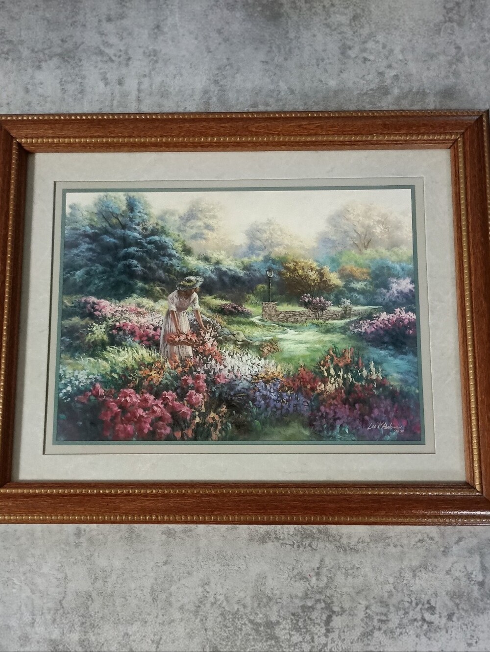 Framed Floral Garden Print with "Woman Picking Flowers" By Lee K Parkinson